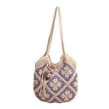 Large capacity knitted woven bag for women, beach vacation bag, work commuter shoulder tote bag