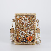 Straw crossbody bag, women's bag, beaded bag, woven women's shoulder bag, mobile phone bag
