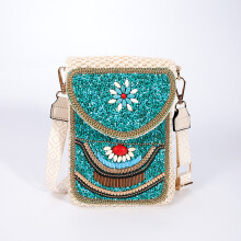Straw crossbody bag, women's bag, beaded bag, woven women's shoulder bag, mobile phone bag
