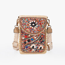 Straw crossbody bag, women's bag, beaded bag, woven women's shoulder bag, mobile phone bag