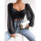 Women's Drawstring Lantern Sleeve Fitted Blouse,Black,M 1
