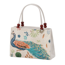 Knitted embroidered tote bag, ethnic style elephant canvas bag, large capacity clutch for women, can hold mobile phone.