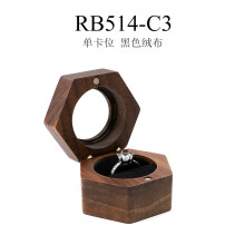 Boîte à bijoux hexagonale en noyer noir avec fenêtre, noire, RB514-C3