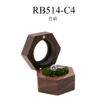 Scatola portagioie esagonale in legno massello di noce nero con finestra e muschio RB514-C4;
