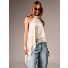 Damen-Neckholder-Top mit Spitze, rückenfrei, Aprikose, Größe S
