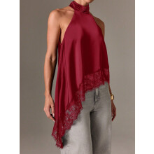 Damen-Neckholder-Top mit Spitze, rückenfrei, Rot, Größe M