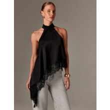 Dame halterneck blonde ryggløs camisole, svart, L