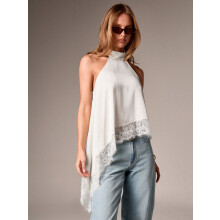 Dame halterneck blonde ryggløs camisole, hvit, L