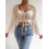 Women's Drawstring Lantern Sleeve Fitted Blouse,Apricot,S 1
