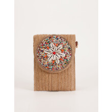 Straw crossbody bag, women's bag, beaded bag, woven women's shoulder bag, mobile phone bag