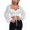 Women's Drawstring Lantern Sleeve Fitted Blouse,White,L 1