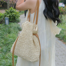 Drawstring Crochet Bag, Shoulder Bag, Crossbody Bag, Large Capacity Straw Bag
