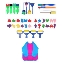 1Set Kinderschilderset Met Sponsborstels En Waterdichte Schort