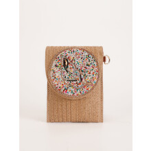 Straw crossbody bag, women's bag, beaded bag, woven women's shoulder bag, mobile phone bag