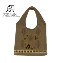 Handmade yarn knitted embroidered crochet handbag/shoulder bag/shopping bag