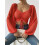 Women's Drawstring Lantern Sleeve Fitted Blouse,Red,XL 1