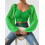 Women's Drawstring Lantern Sleeve Fitted Blouse,Grass Green,3XL 1