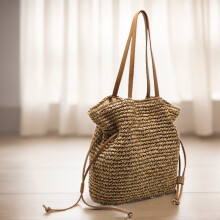 Drawstring Crochet Bag, Shoulder Bag, Crossbody Bag, Large Capacity Straw Bag