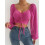 Women's Drawstring Lantern Sleeve Fitted Blouse,Rose Red,L 1