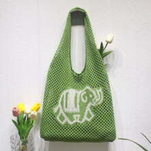 Knitted women's bag, retro hollowed-out woven bag, wool tote bag, handbag, simple shoulder bag