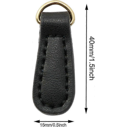 2pcs durable genuine leather zipper pulls for boot, jacket, bag & purse - black p 1