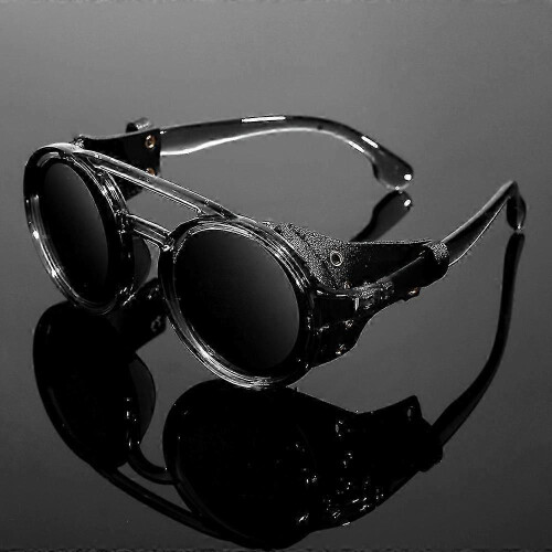 KEITHION, Γυαλιά ηλίου Retro Premium Cool Steampunk Round, με ασπίδες από δέρμα PU και διπ 1