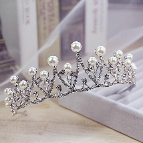 Tiara de noiva com pérolas e cristais, coroa com strass e faixa para cabelo para casamento 1
