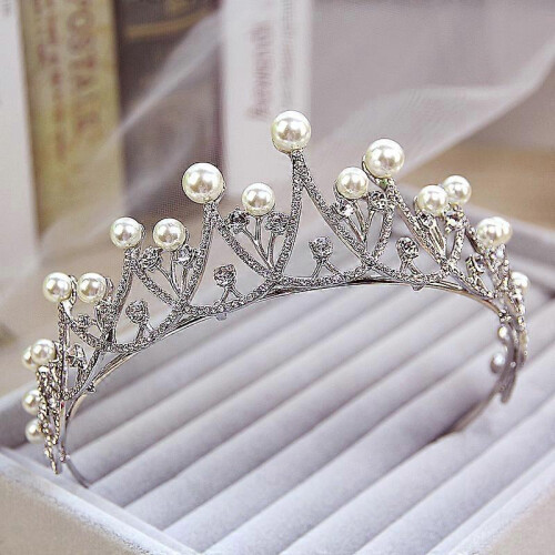 Tiara de noiva com pérolas e cristais, coroa com strass e faixa para cabelo para casamento 2