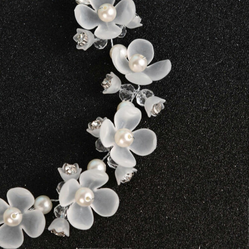 Bandolete de acrílico com pérolas e cristais, estilo elegante para festas e penteados, confortável e leve 2
