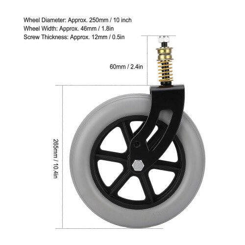 Wheelchair Caster Assembly Front Universal PU Hub Solid Spring Shock Absorber Wheel 10 X 2in Replacement Parts 1