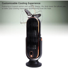 Ventilatore da tavolo a torre senza pale, ricaricabile tramite USB, silenzioso, con 5 velocità e motore brushless per casa e ufficio, nero.