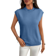 Damskie Swetry z Golfem, Kamizelki, Styl Biznesowy, Casual, Modne Bluzki, Jesienne Stylizacje Niebieski Haze XL