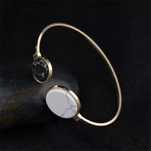 Pulsera rígida de imitación de mármol con círculo dorado 1