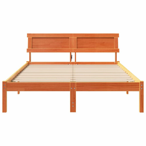 VidaXL vidaXL Bed Frame with Headboard Wax Brown 120 x 190 cm Solid Pine Wood 2