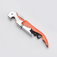(orange) Klappbarer Flaschenöffner aus Edelstahl, 2-teilig, mit ergonomischem Griff und gezahntem Messer, ideal für unterwegs