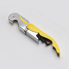 (yellow) Klappbarer Flaschenöffner aus Edelstahl, 2-teilig, mit ergonomischem Griff und gezahntem Messer, ideal für unterwegs