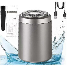 (Metallic Silver) Sopami Electric Razor with Double-Ring Self-Sharpening Blades, IPX7 Waterproof, Silver Purple
