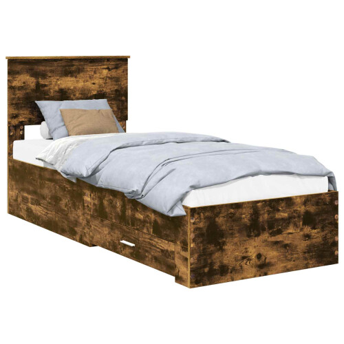 VidaXL vidaXL Bed Frame Smoked Oak and Silver 75 x 190 cm Engineered Wood 2