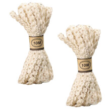 2X Beige Webbing Met Kant Voor Feestelijke Cadeauverpakking