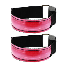 2St Roze Nylon LED Arm Band Reflecterend Veiligheid Nacht Running