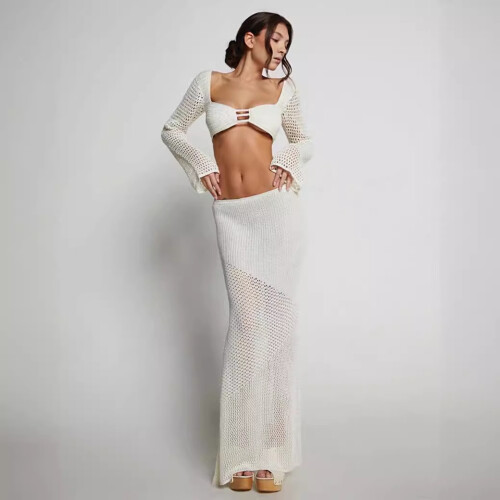 Langärmliges, tailliertes Strick-Maxikleid mit Bindegürtel, Grün, Größe S 1