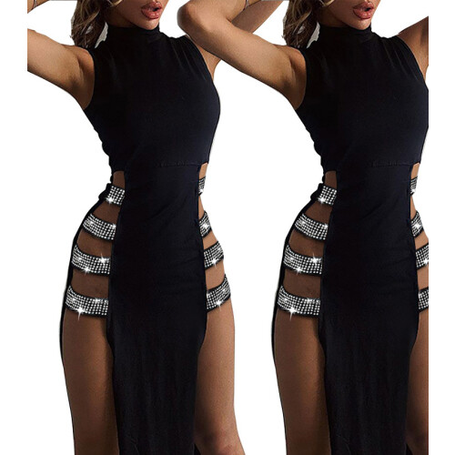 Sleeveless Patchwork Split Dress,Black,XXL 1