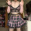 Lace Plaid Pleated Bodycon Mini Skirt,Pink,S 2