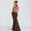 Women's Solid Fitted Backless Mermaid Dress,Coffee,L 5