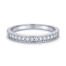 (M) Jewelco London Ladies Solid 9ct White Gold Round Brilliant Cubic Zirconia Channel Set Half Eternity Bridal Travel Ring - JRN610