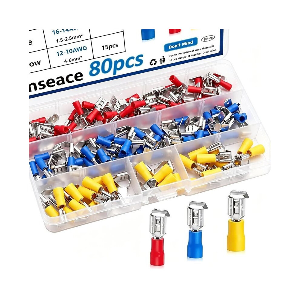 80Pcs Semi-Insulated Piggyback Spade Connectors, Quick Disconnect Piggyback Spade Assortment Kit 6031525860668