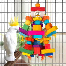 Large Toy, Bird Toys for Cockatoos,Macaws.Multicolored Natural Wooden Blocks Chewing Toys Bird Cage Accessories