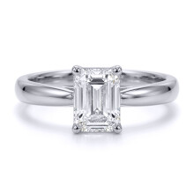 (M) Jewelco London Ladies Solid 9ct White Gold Emerald Cut Cubic Zirconia Wed-fit Solitaire Travel Proposal Ring 1.00CT - JRN598