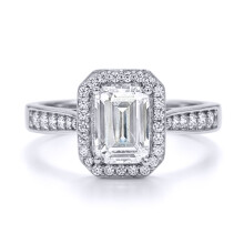 (M) Jewelco London Ladies Solid 9ct White Gold Emerald Cut Cubic Zirconia Wed-fit Halo Travel Proposal Ring 1.00CT - JRN608
