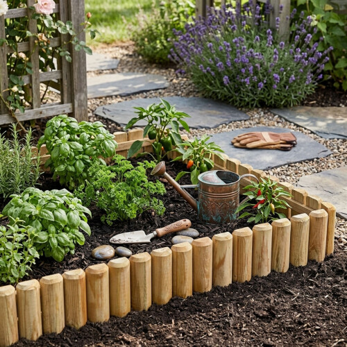 Wooden Edge Log Garden Lawn Border Edging Panel - Pack 12 1